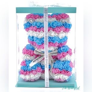 Waterford Collection Pink White and Baby Blue Rose Teddy Bear 16 inch New in Box